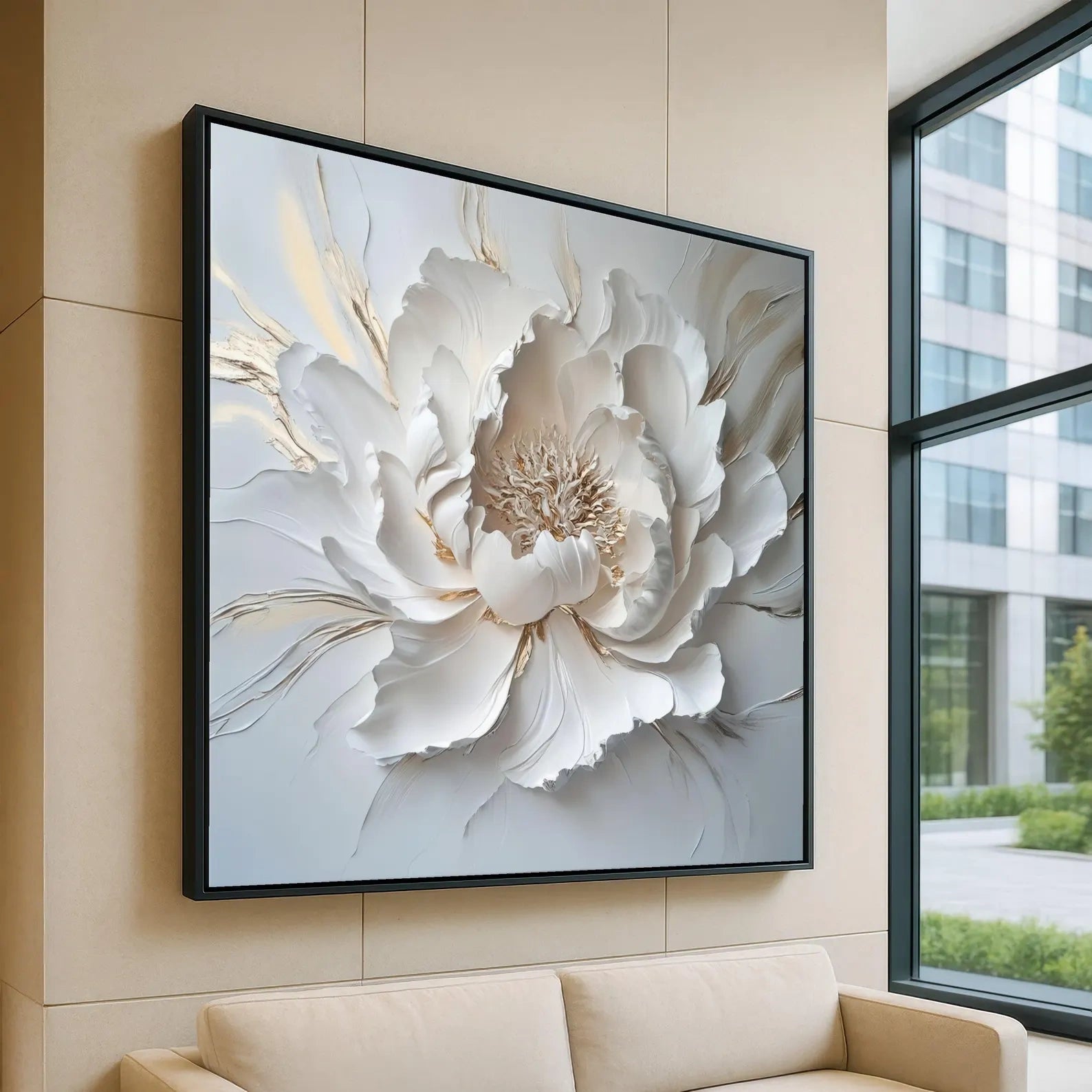 White 3D Flower Painting – Luxury Textured Floral Wall Art#yy710041