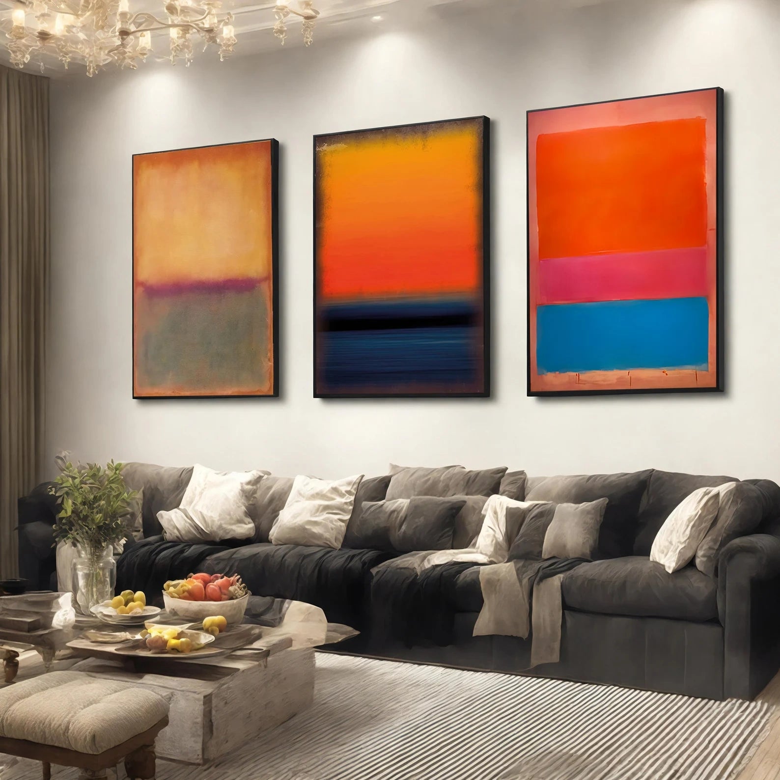 Abstract Triptych Painting – 3 Piece Modern Sunset Wall Art Set#yy710042