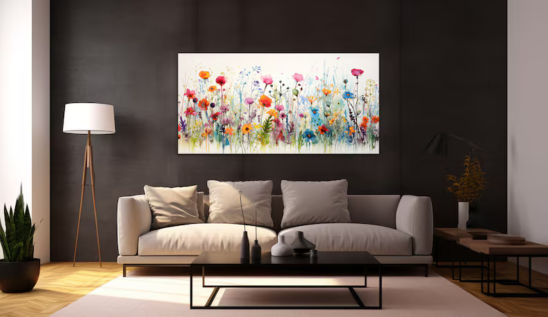 Colorful Wildflower Painting – Modern Botanical Canvas Wall Art#yy710011