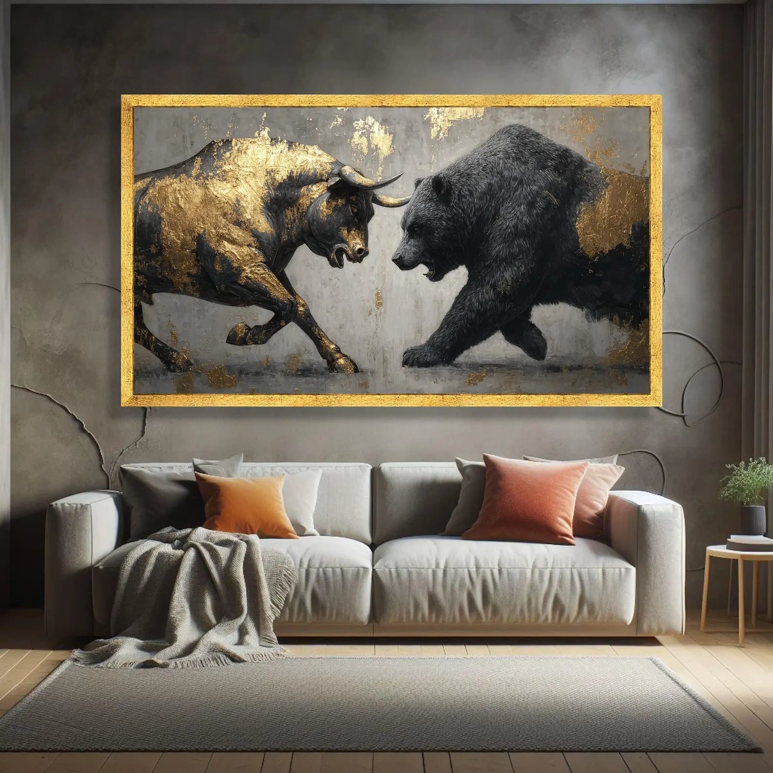 Bull and Bear Painting – Luxury Gold Animal Canvas Wall Art#yy710023