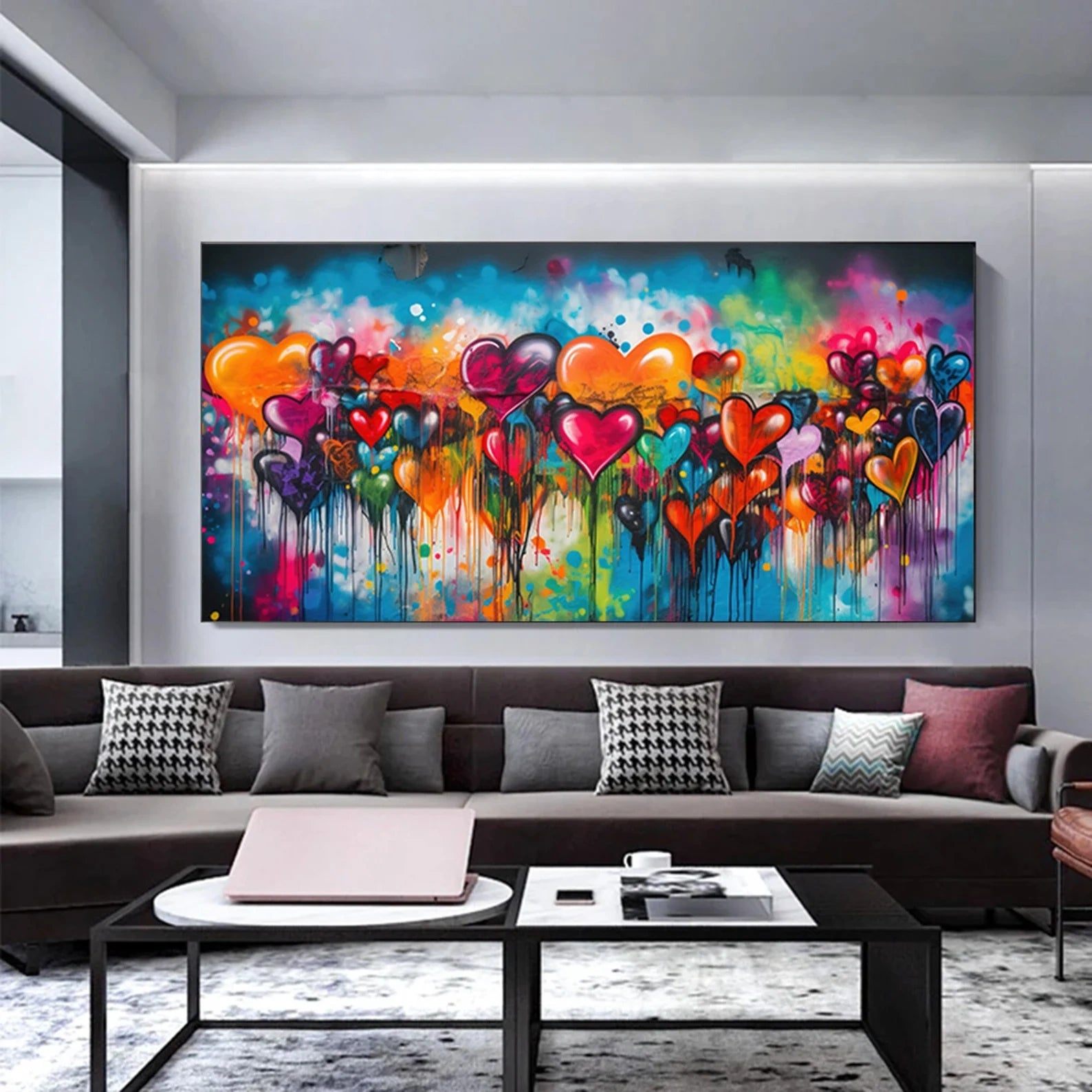 Colorful Heart Abstract Painting – Modern Pop Art Canvas Wall Art#yy260710001