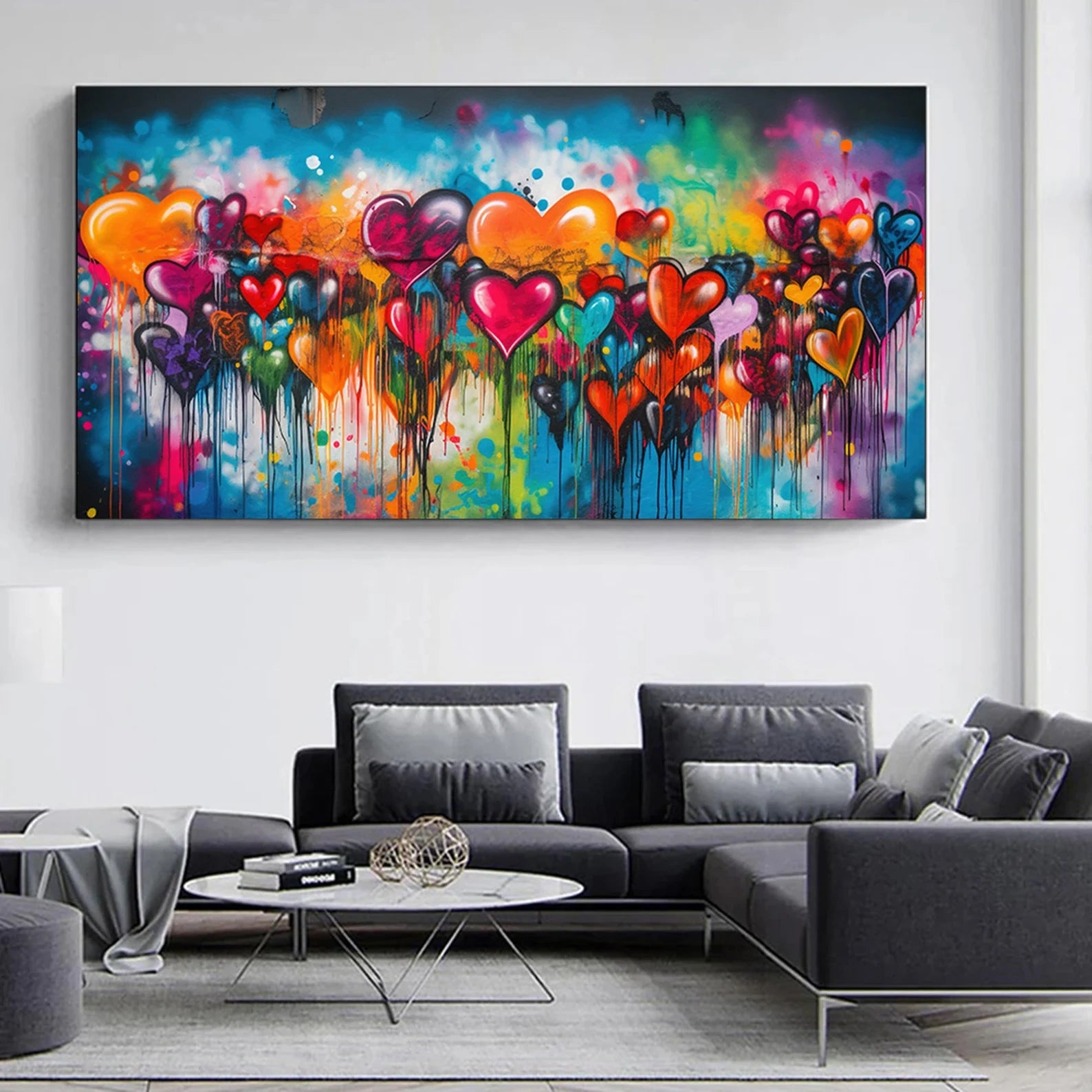Colorful Heart Abstract Painting – Modern Pop Art Canvas Wall Art#yy260710001