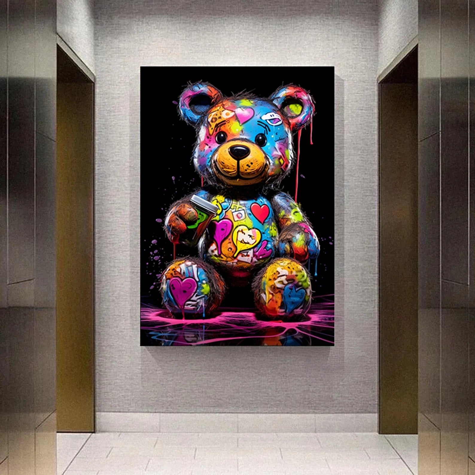 Colorful Teddy Bear Painting – Pop Art Street Canvas Wall Art#yy710027