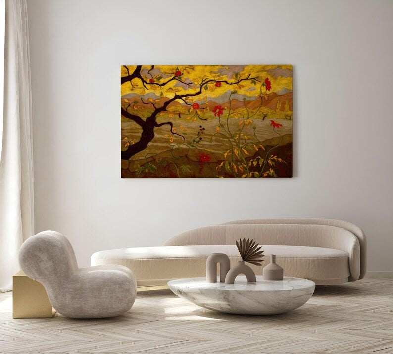 Autumn Tree Landscape Painting – Warm Nature Canvas Wall Art#yy710012