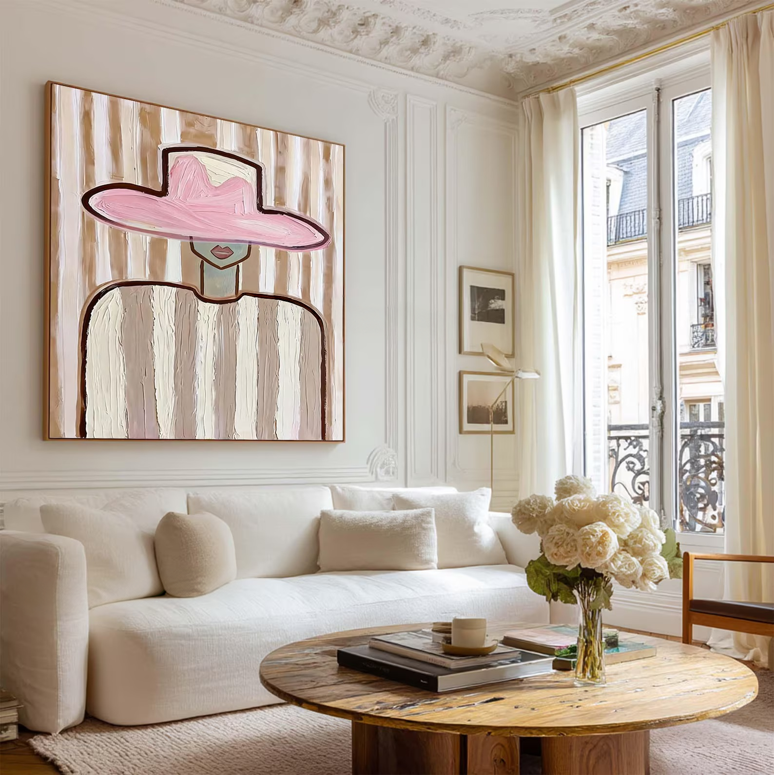 Pink Hat Woman Painting – Minimalist Feminine Wall Art#yy710050