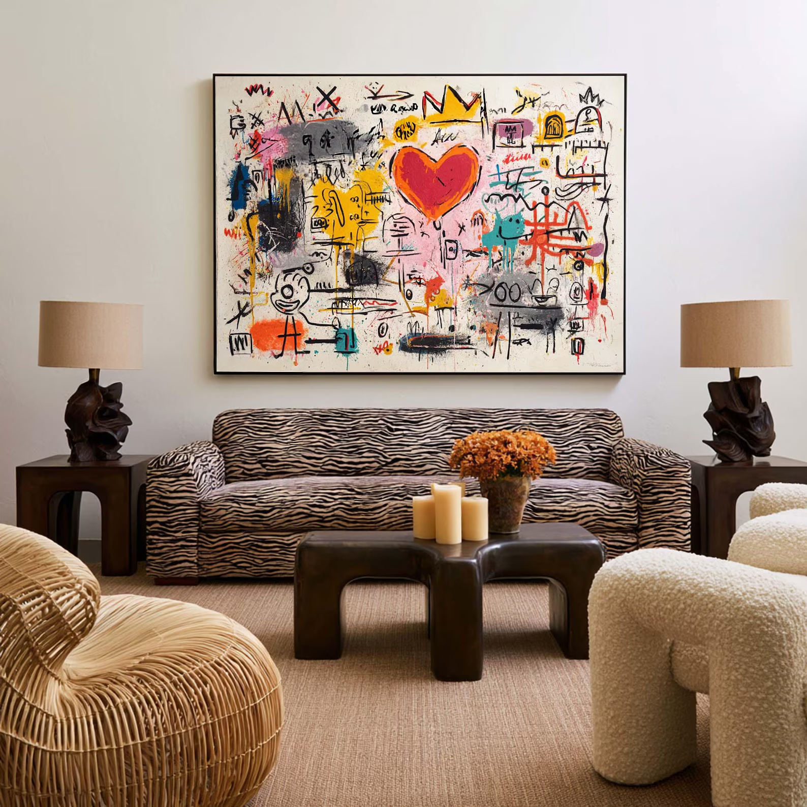 Abstract Heart Graffiti Painting – Modern Contemporary Canvas Art#yy710006