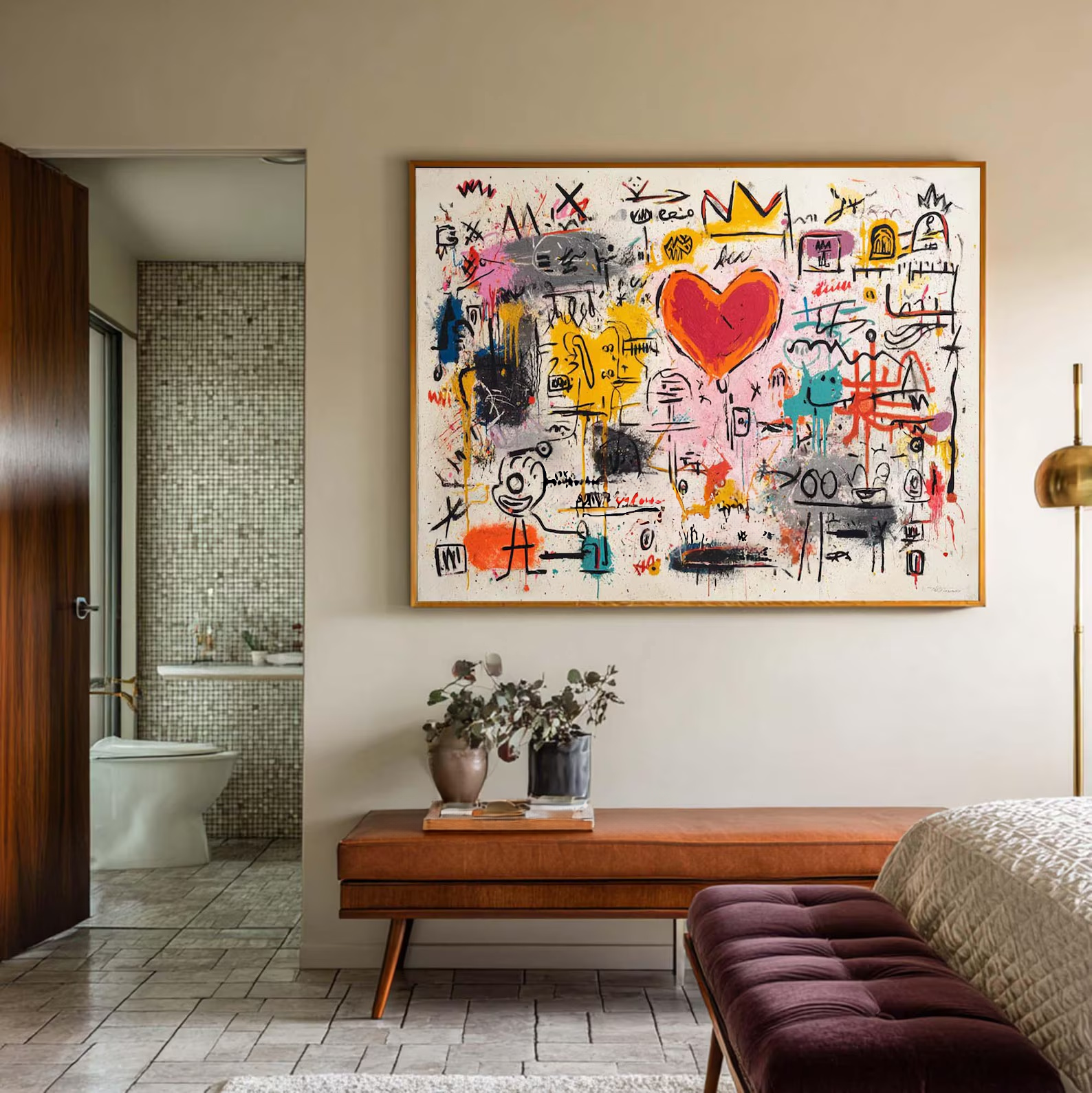 Abstract Heart Graffiti Painting – Modern Contemporary Canvas Art#yy710006