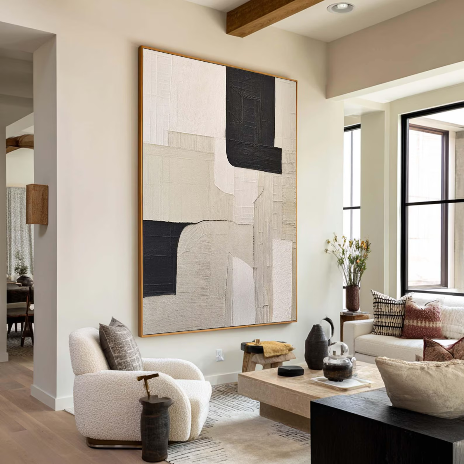 Black White Textured Painting – Modern Abstract Wall Art#yy710052