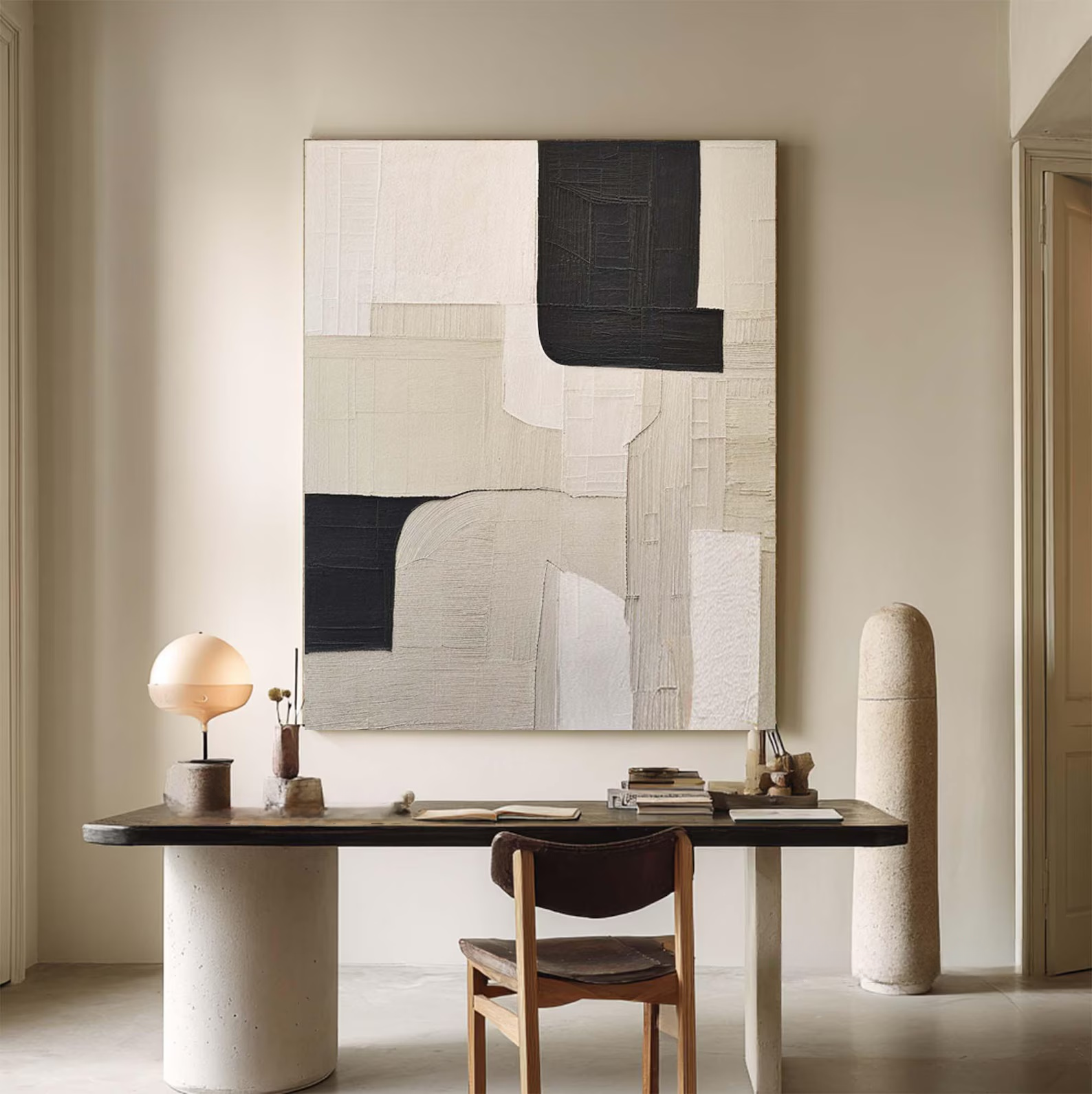 Black White Textured Painting – Modern Abstract Wall Art#yy710052