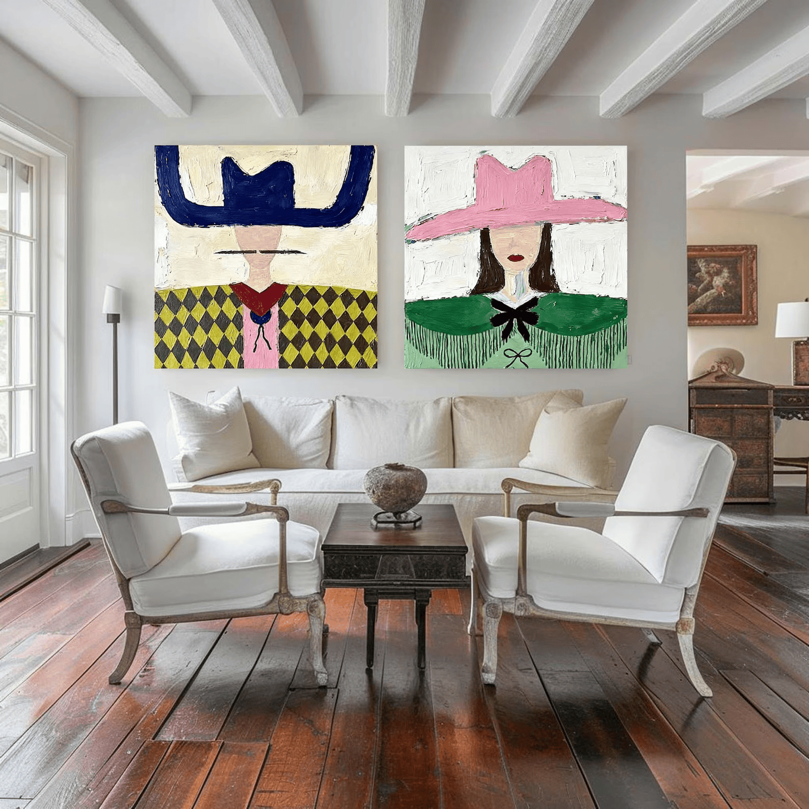 combine Colorful Portrait Diptych Art – Modern Abstract Wall Decor#yy710071