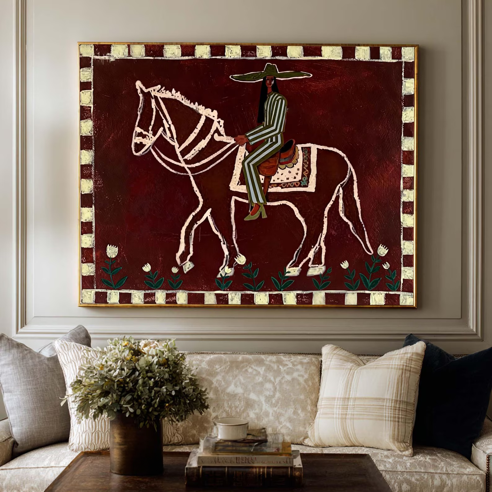 Mexican Horse Rider Painting – Western Folk Wall Art#yy710053