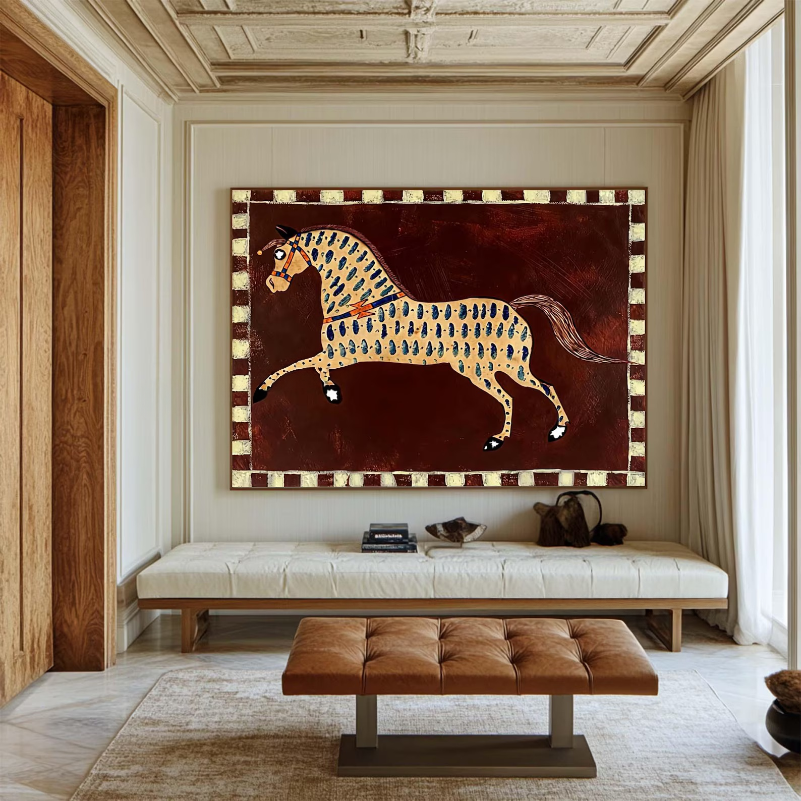 Folk Horse Painting – Colorful Mexican Style Animal Wall Art#yy710054