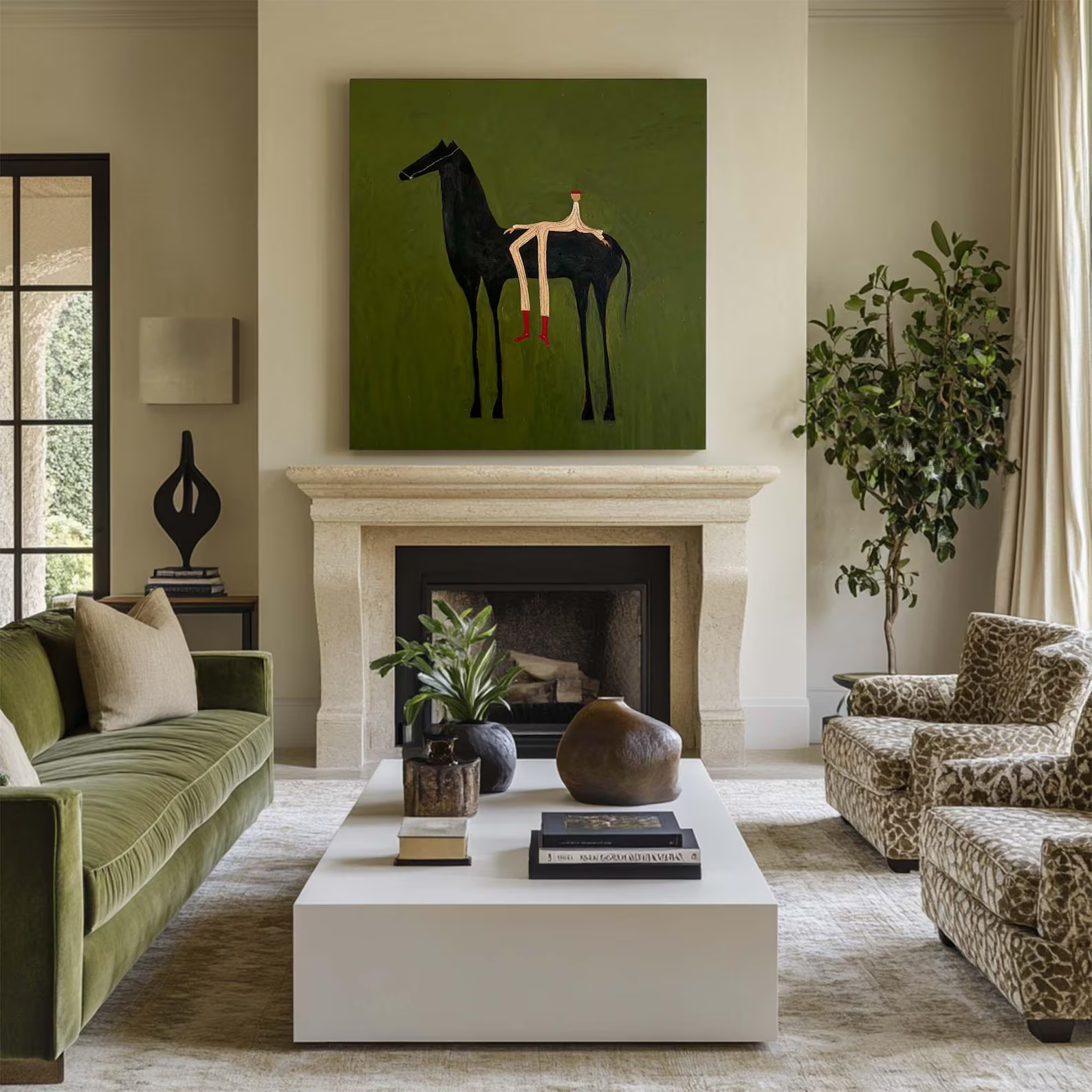 Black Horse Painting – Minimalist Equestrian Wall Art#yy710057