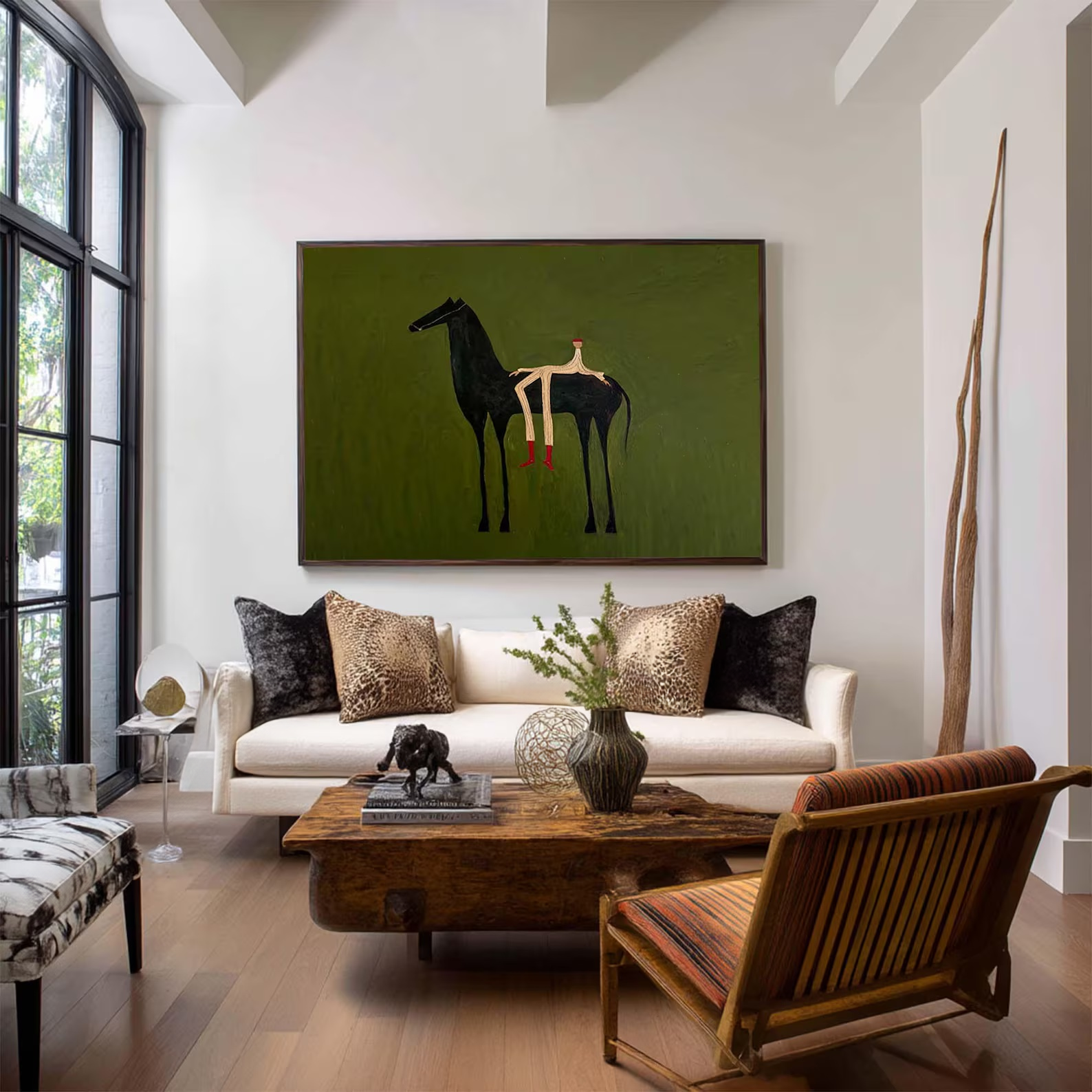 Black Horse Painting – Minimalist Equestrian Wall Art#yy710057