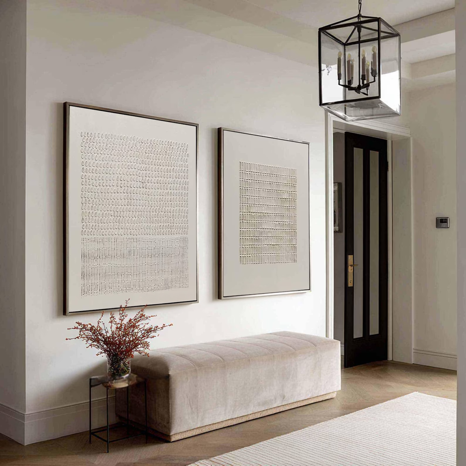 3D Textured Diptych Wall Art – Minimalist Relief Painting Set#yy710073