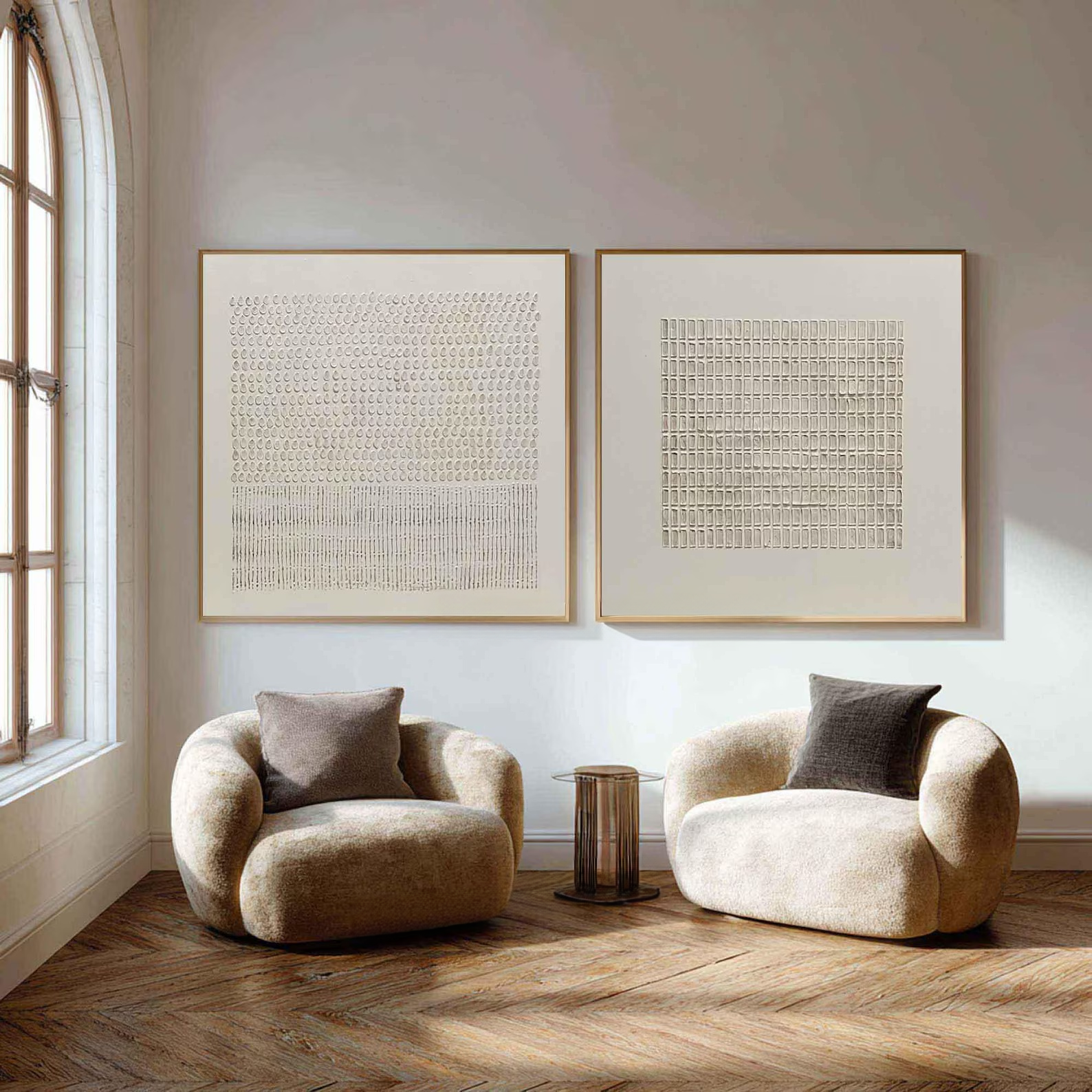 3D Textured Diptych Wall Art – Minimalist Relief Painting Set#yy710073
