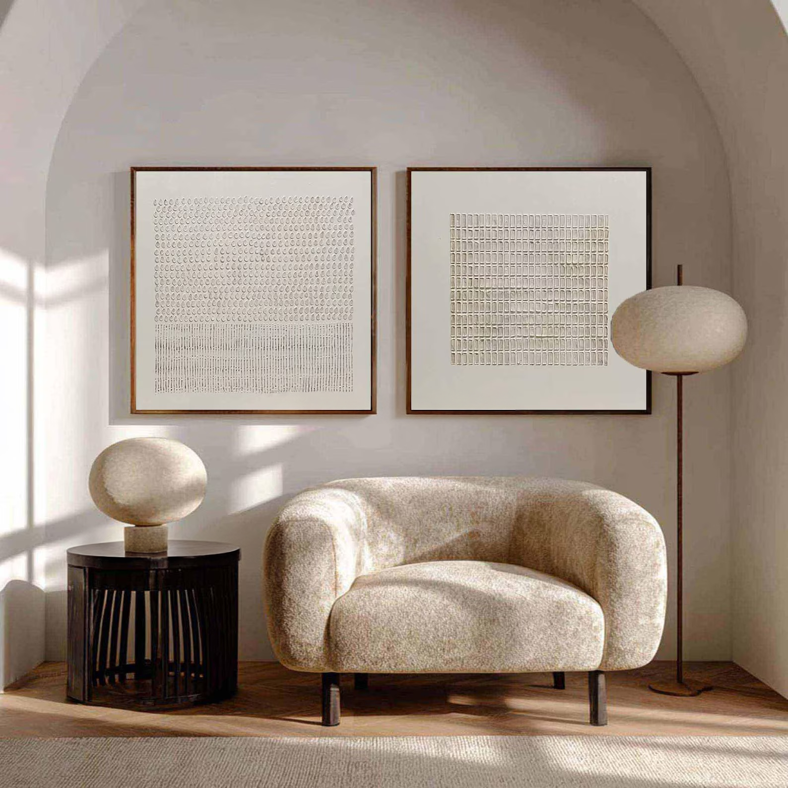 3D Textured Diptych Wall Art – Minimalist Relief Painting Set#yy710073