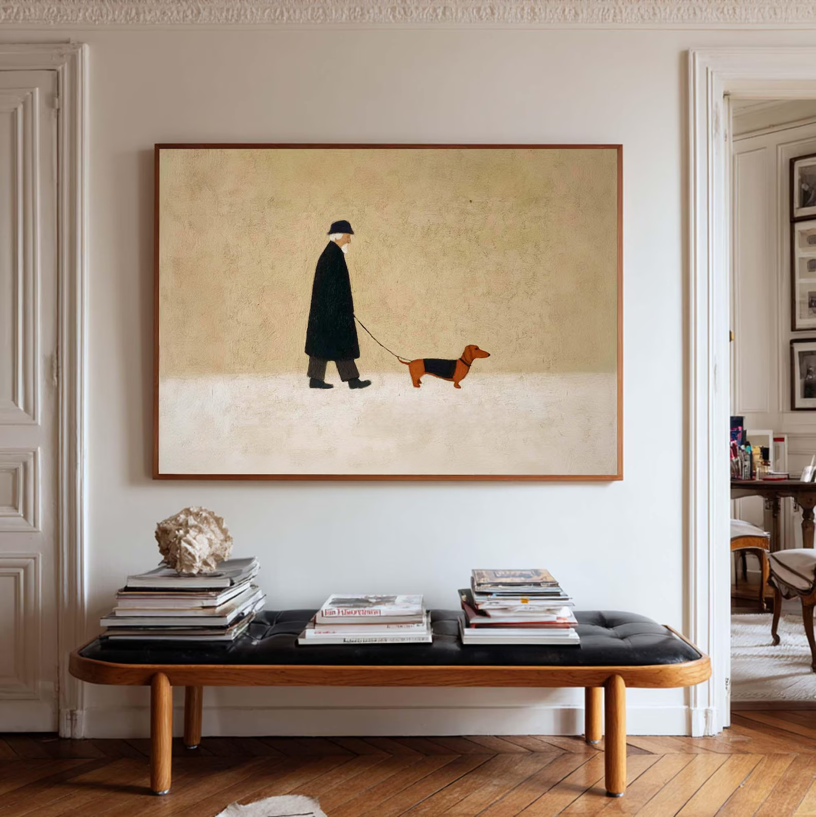 Man Walking Dog Painting – Minimalist Pet Wall Art#yy710061