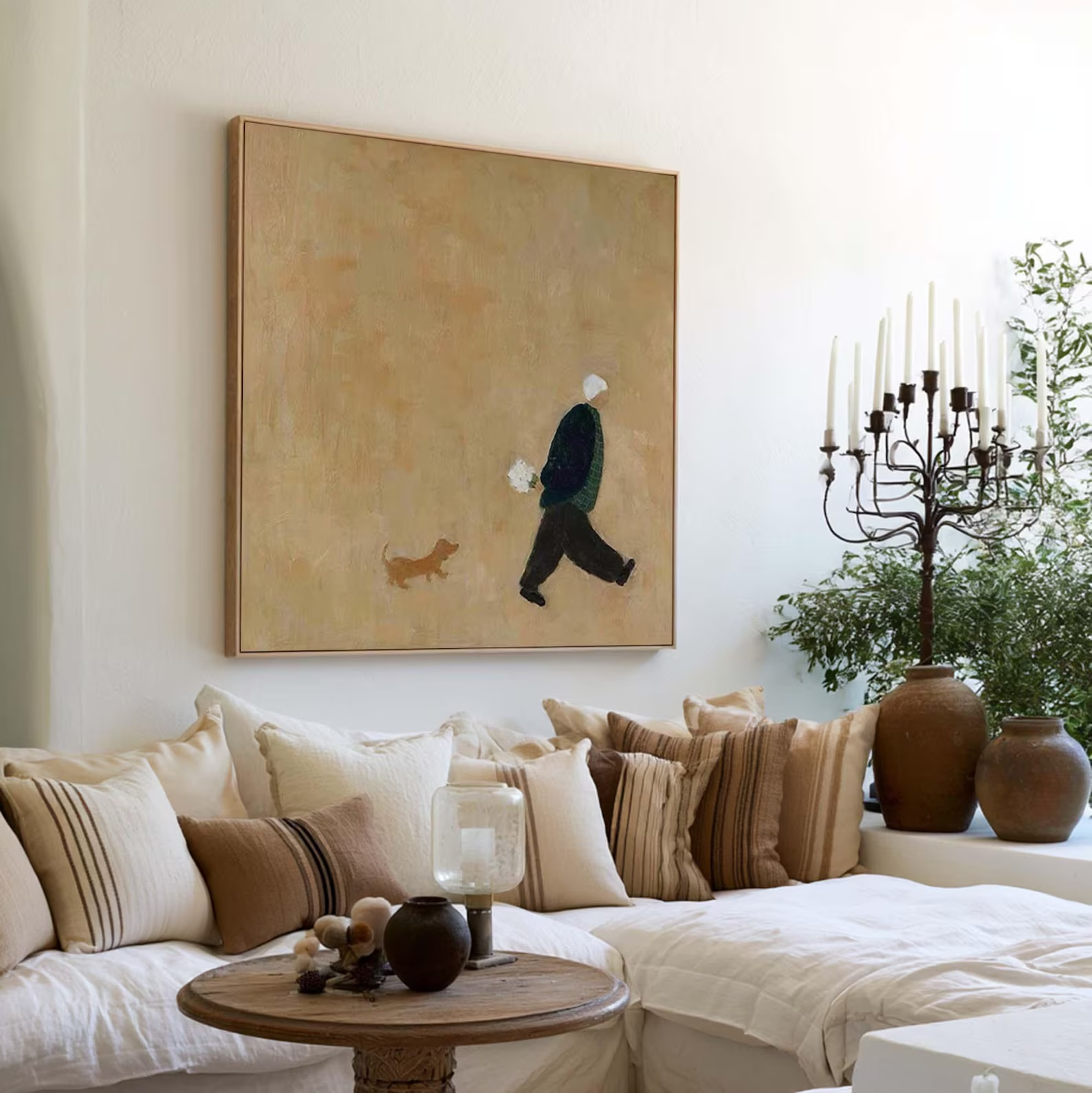 Man Walking Dog Painting – Minimalist Pet Wall Art#yy710062