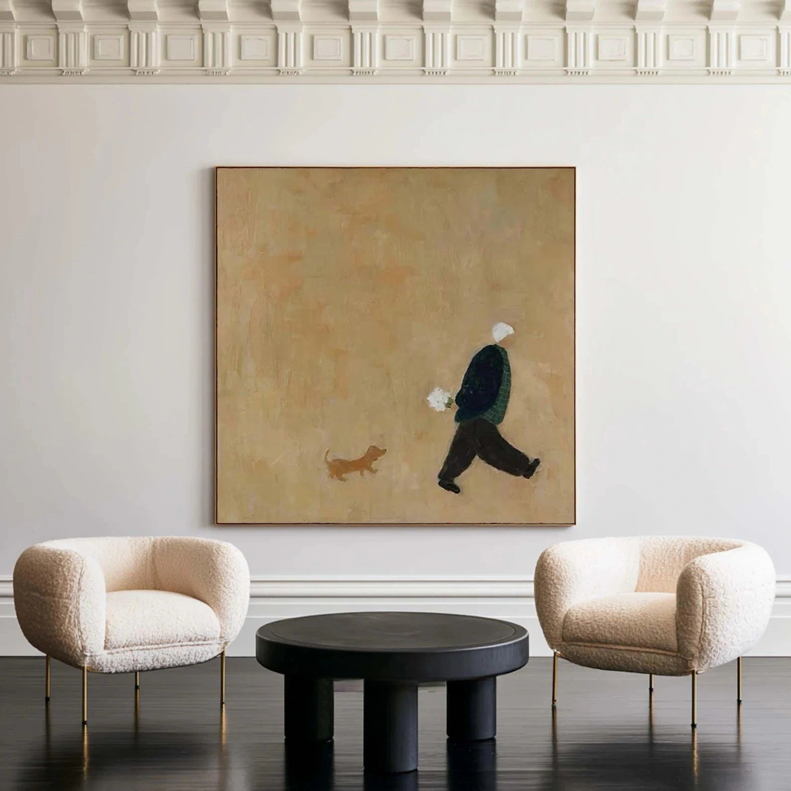 Man Walking Dog Painting – Minimalist Pet Wall Art#yy710062