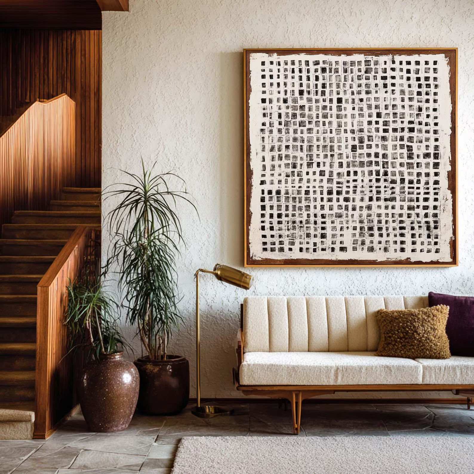 Black White Grid Painting – Minimalist Abstract Wall Art#yy710063