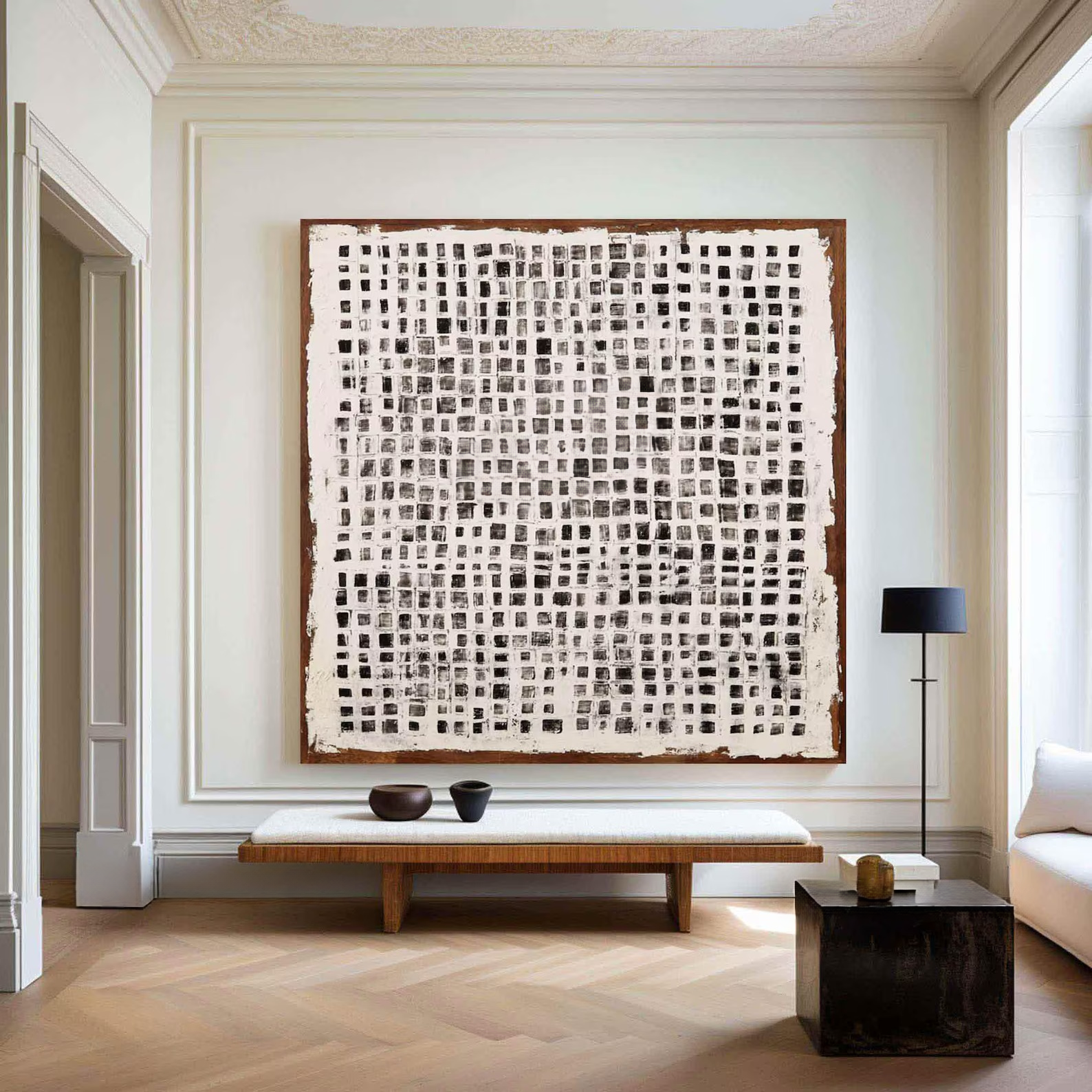 Black White Grid Painting – Minimalist Abstract Wall Art#yy710063