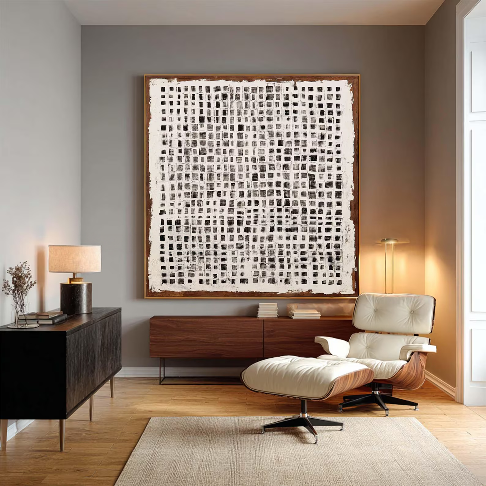 Black White Grid Painting – Minimalist Abstract Wall Art#yy710063