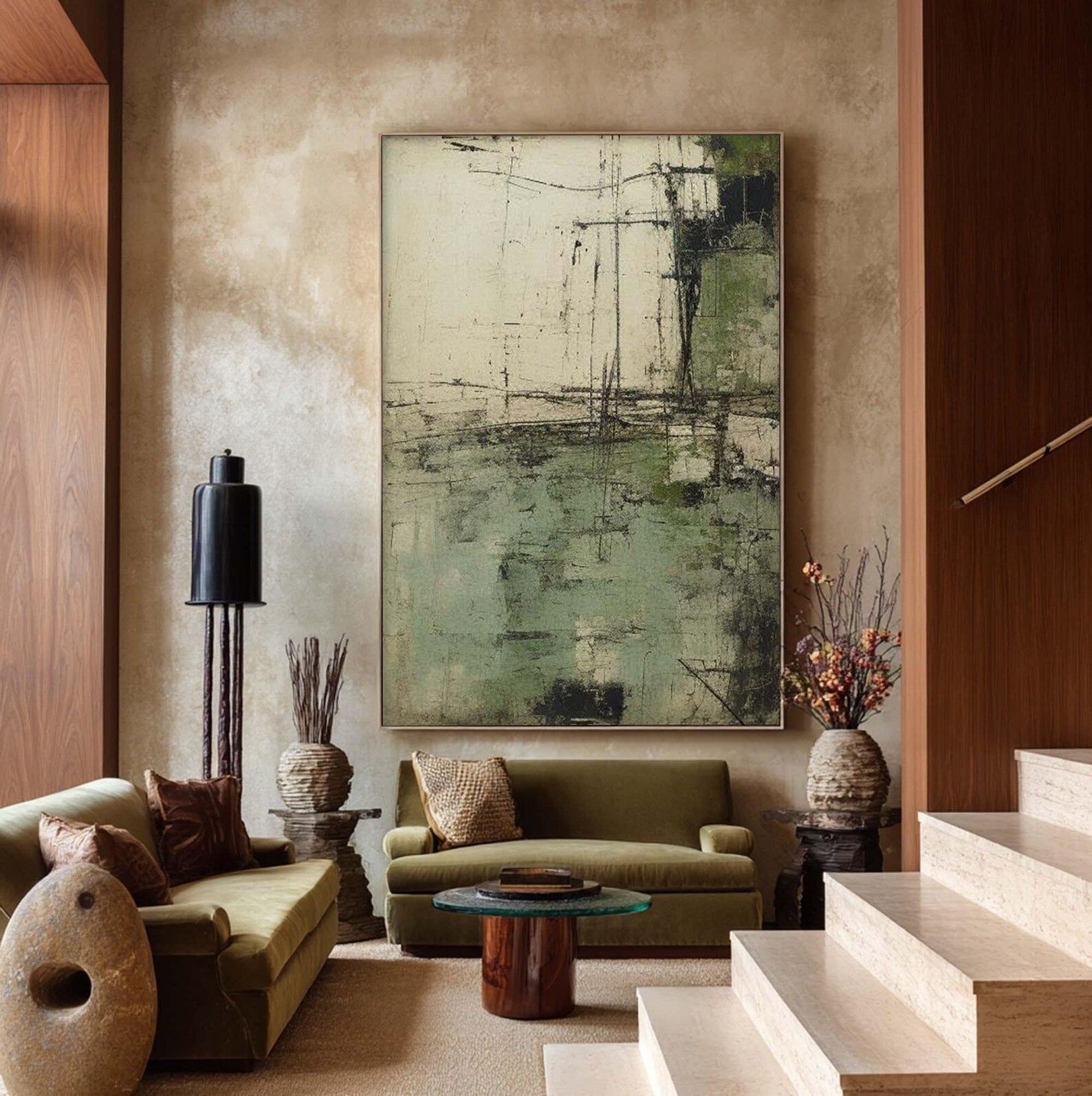 Sage Green Abstract Painting – Minimalist Texture Wall Art#710065