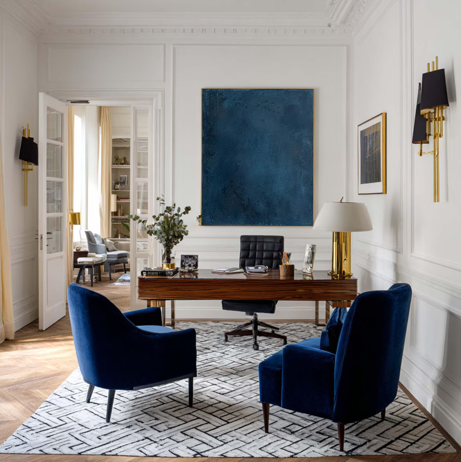 Deep Blue Abstract Painting – Textured Modern Wall Art#yy710066