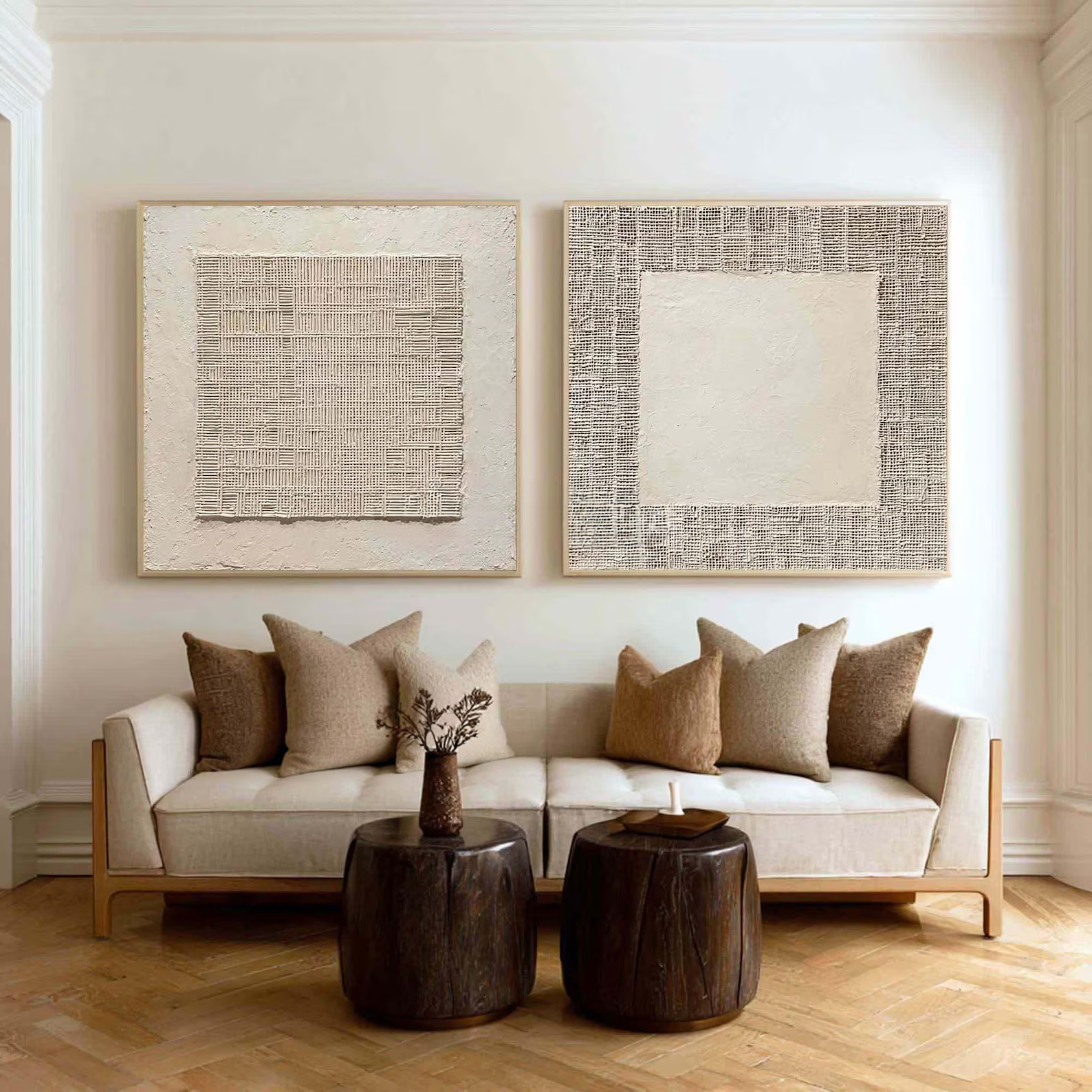 White Relief Diptych Art – 3D Textured Minimalist Wall Decor#yy710075