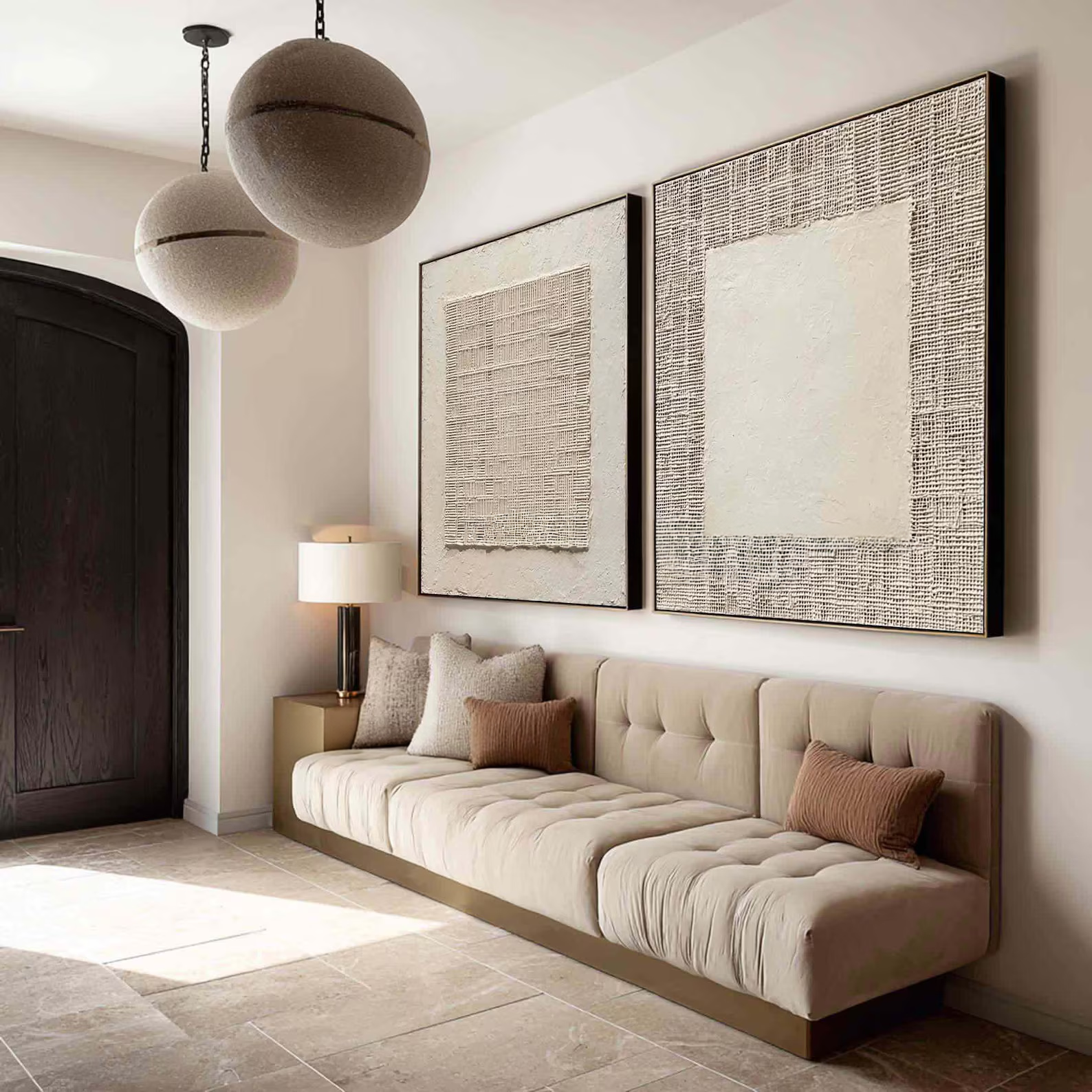 White Relief Diptych Art – 3D Textured Minimalist Wall Decor#yy710075
