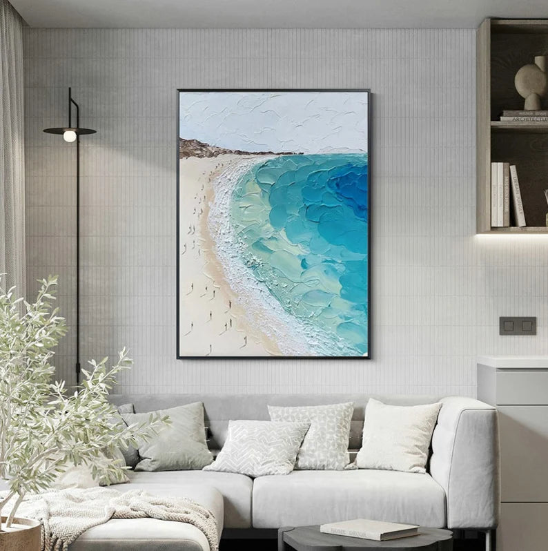 Whispering Shores – Textured Aerial Beach Painting#AB14017
