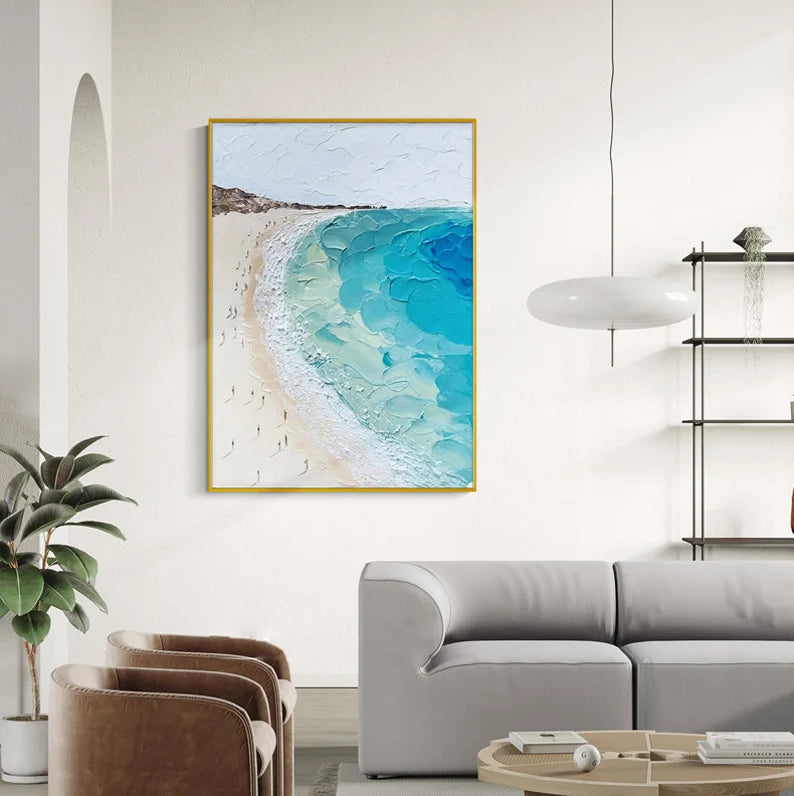 Whispering Shores – Textured Aerial Beach Painting#AB14017