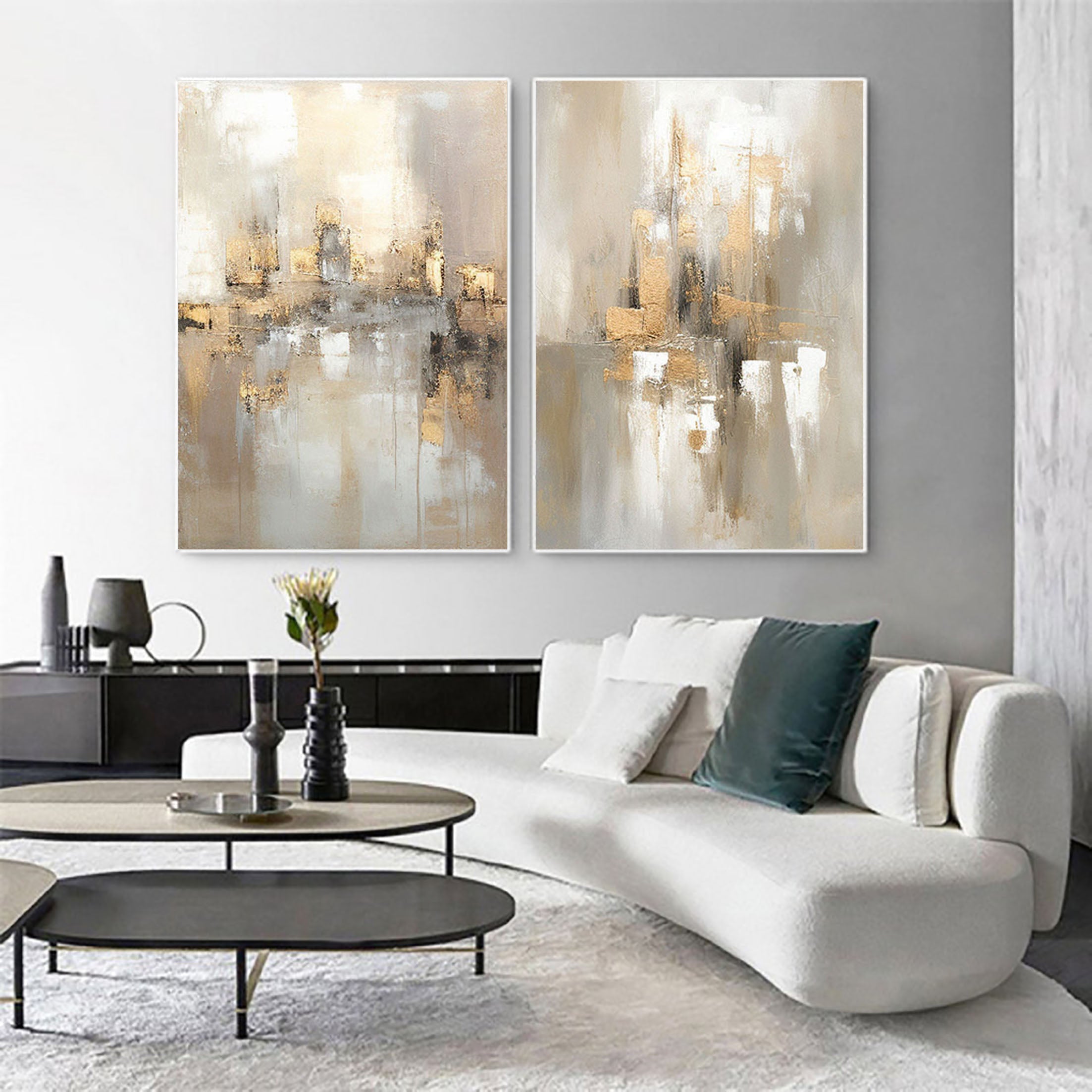 Beige & Brown Abstract Painting SET OF 2 #CXA 019