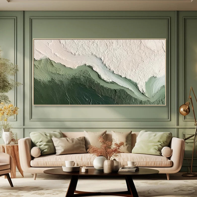 Verdant Ridge – Minimal Textured Abstract Landscape Painting#AB14010