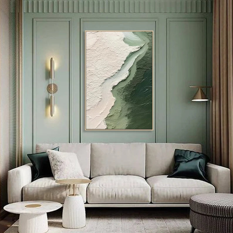 Verdant Ridge – Minimal Textured Abstract Landscape Painting#AB14010