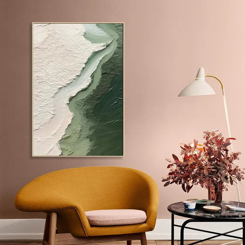 Verdant Ridge – Minimal Textured Abstract Landscape Painting#AB14010