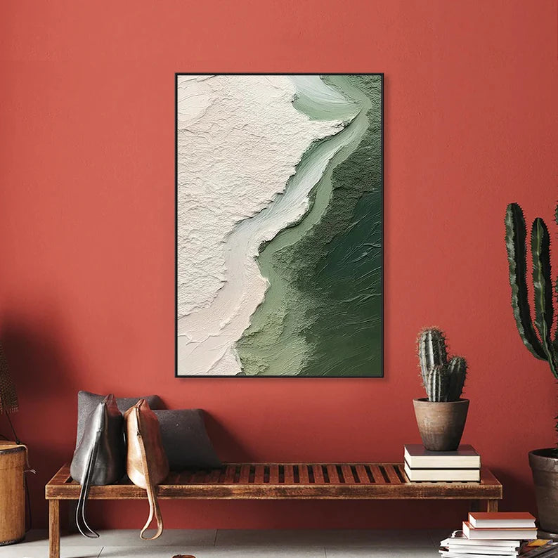 Verdant Ridge – Minimal Textured Abstract Landscape Painting#AB14010