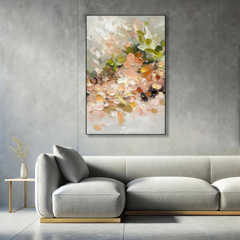 Blossom Whispers – Soft Textured Abstract Floral Painting#AB14009