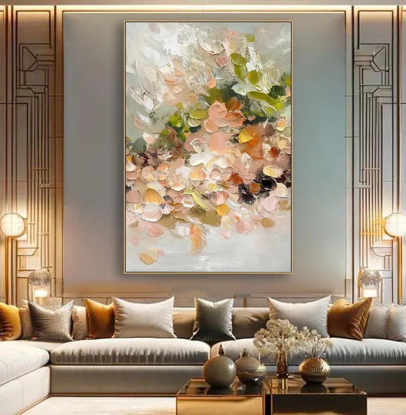 Blossom Whispers – Soft Textured Abstract Floral Painting#AB14009