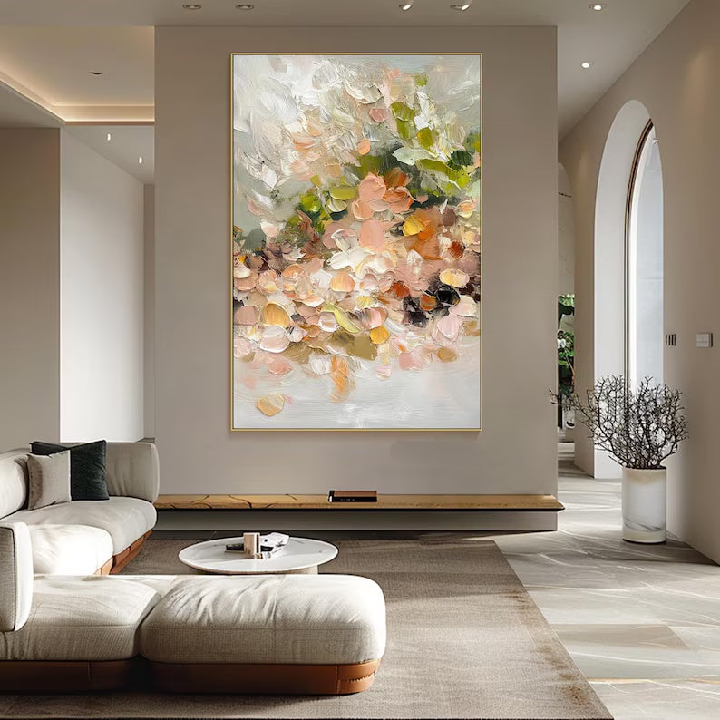 Blossom Whispers – Soft Textured Abstract Floral Painting#AB14009