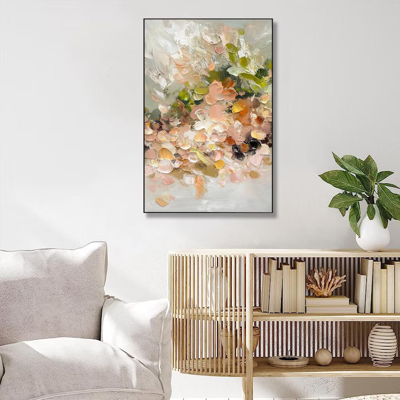Blossom Whispers – Soft Textured Abstract Floral Painting#AB14009