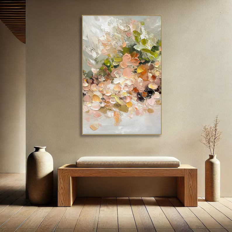 Blossom Whispers – Soft Textured Abstract Floral Painting#AB14009