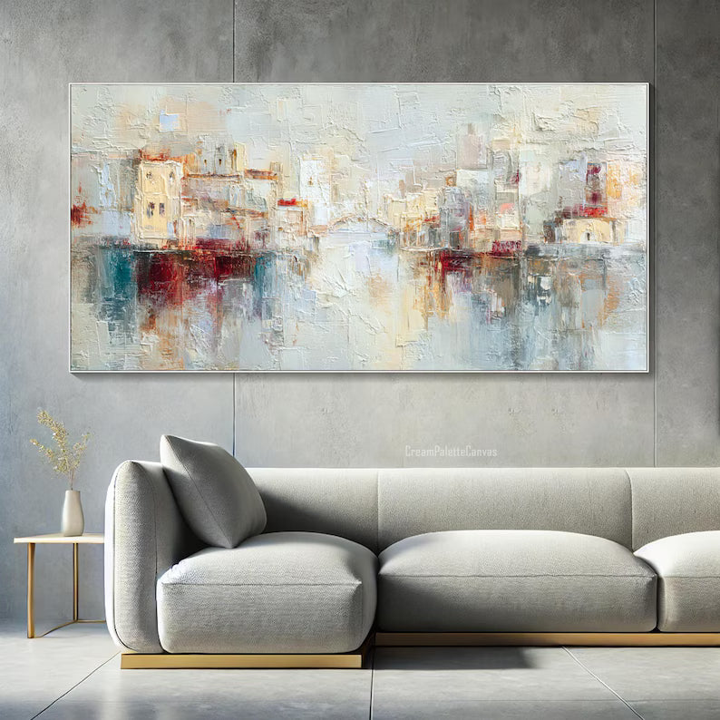 City of Reflections – Abstract Textured Cityscape Painting#AB14012