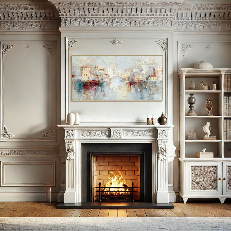 City of Reflections – Abstract Textured Cityscape Painting#AB14012