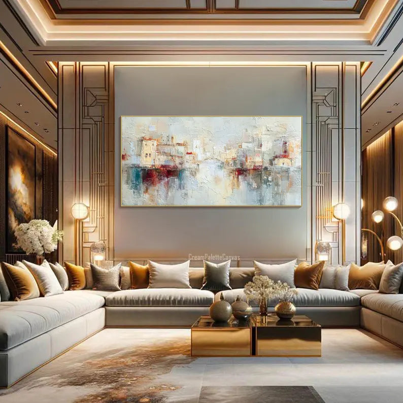 City of Reflections – Abstract Textured Cityscape Painting#AB14012