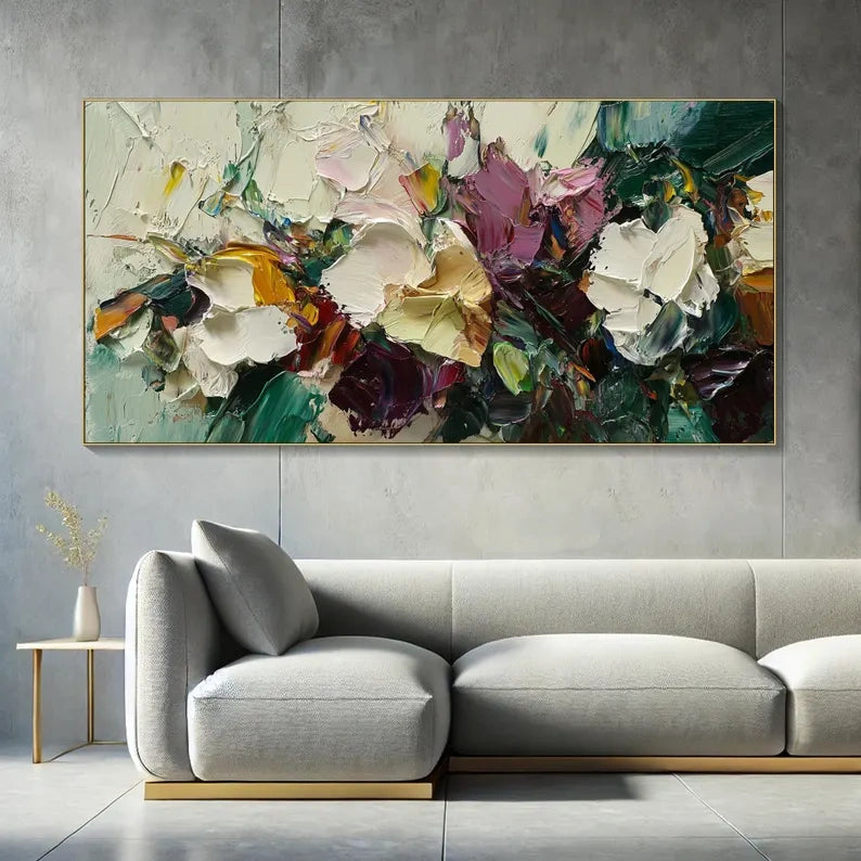 Wild Bloom Symphony – Abstract Thick Textured Floral Painting#AB14011