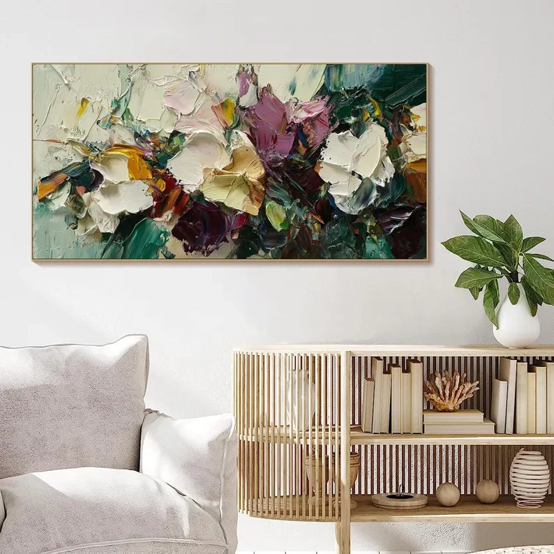 Wild Bloom Symphony – Abstract Thick Textured Floral Painting#AB14011