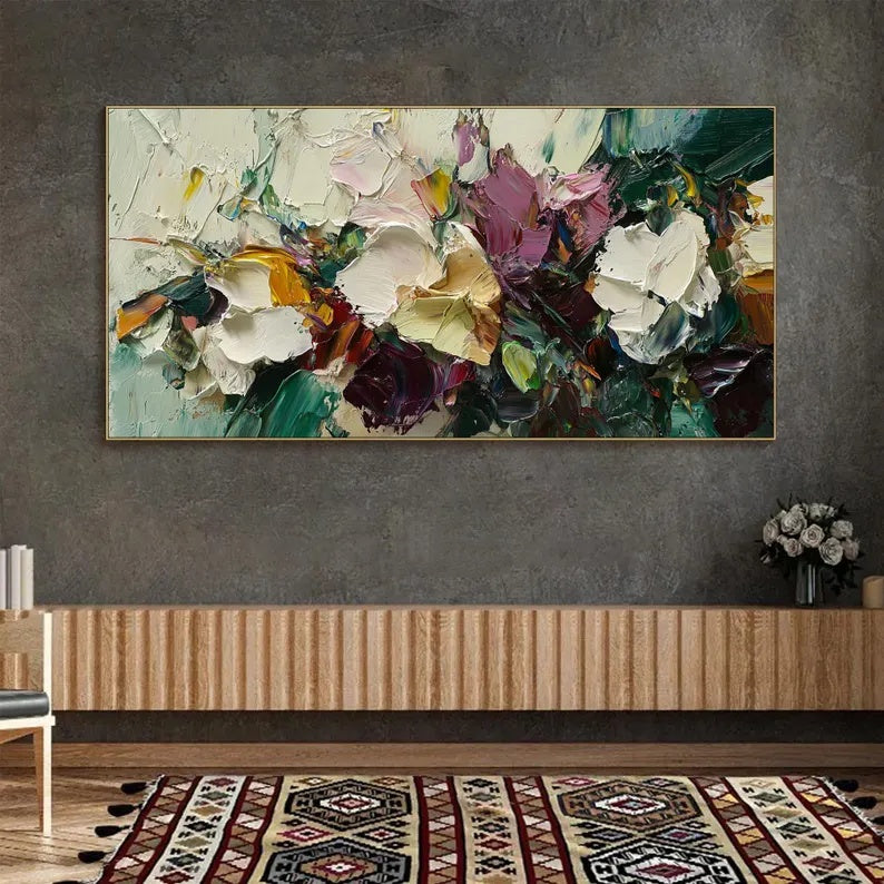 Wild Bloom Symphony – Abstract Thick Textured Floral Painting#AB14011