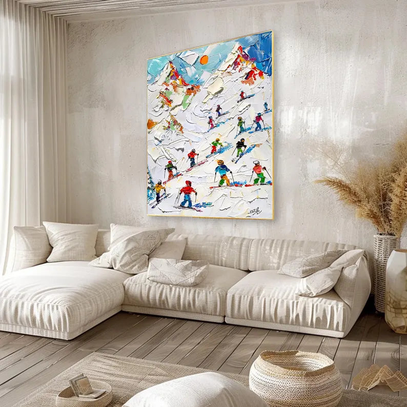 3D Skiing Sport Art Plaster Style Textured Wall Art